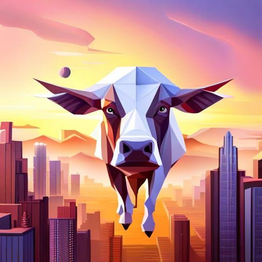 Beaming Cow in Origami UFO Floats