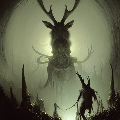 Terrifying Jackalope in Dark Fantasy Style