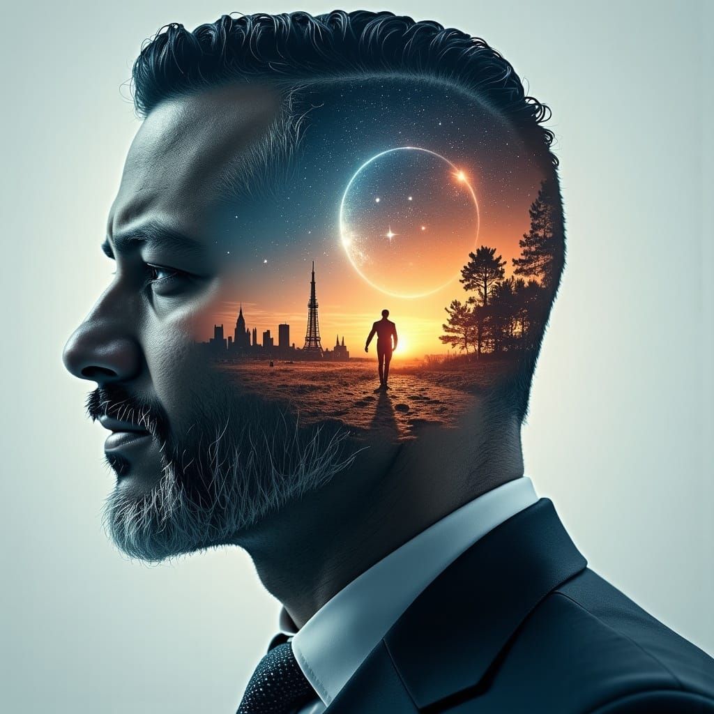 Sci-Fi Kingdom Inside Transparent Head, Digital Art