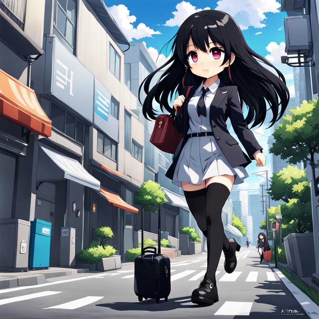 Chibi Anime Girl Going to Work in 4K