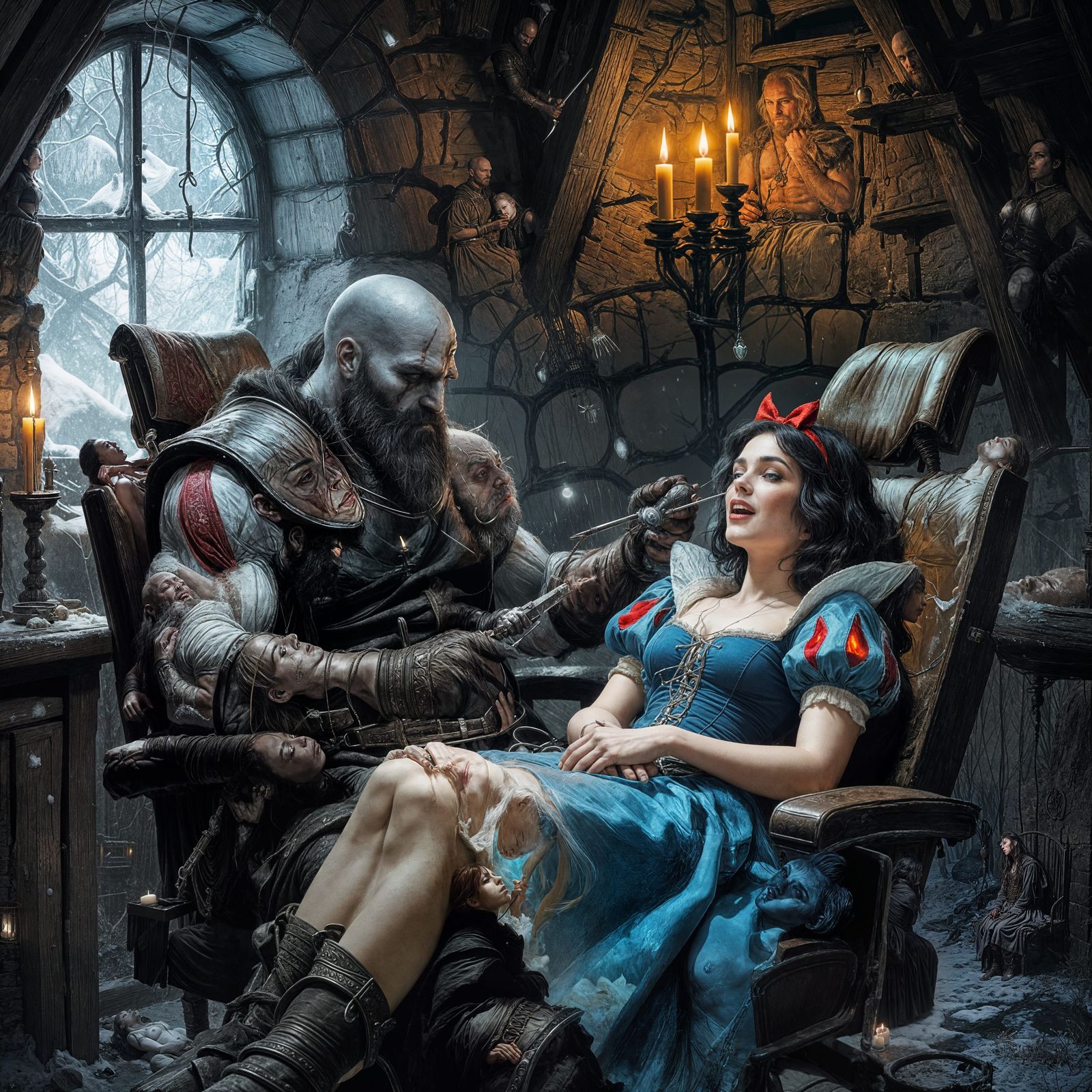 Kratos as Dentist with Snow White in Gothic Hut