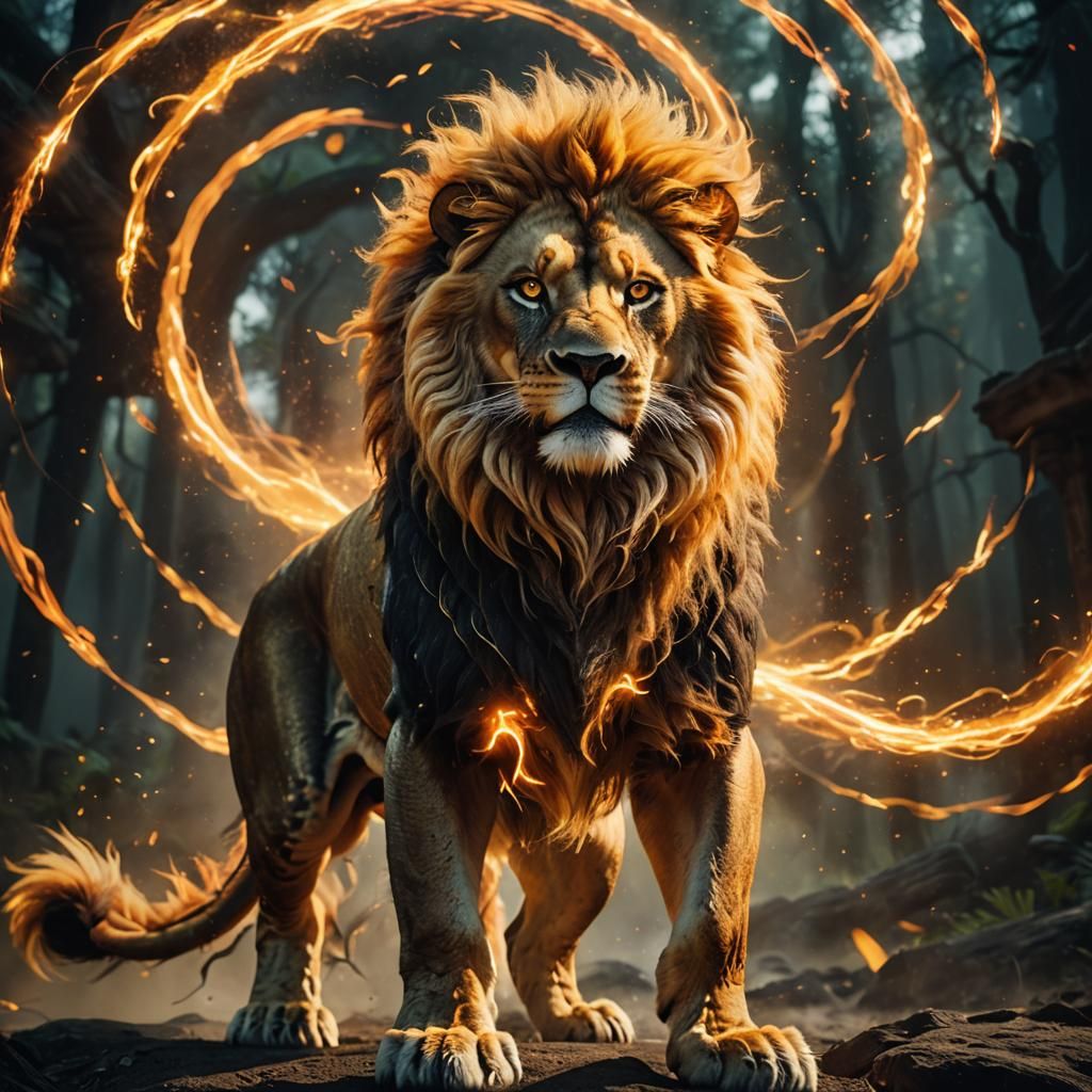 Majestic Lion Dragon Hybrid Fusion in Cinematic Style