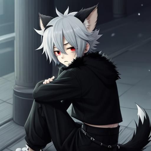 Anime Furry Boy with Black Ears and Tail