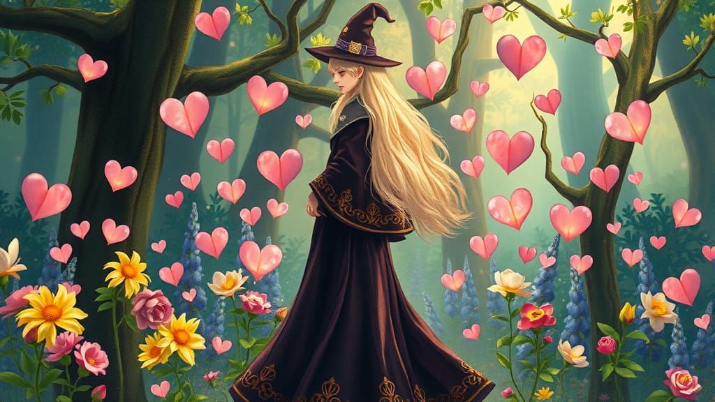Magical Sorcerer Blooms Whimsical Flowers in Enchanted Fores...
