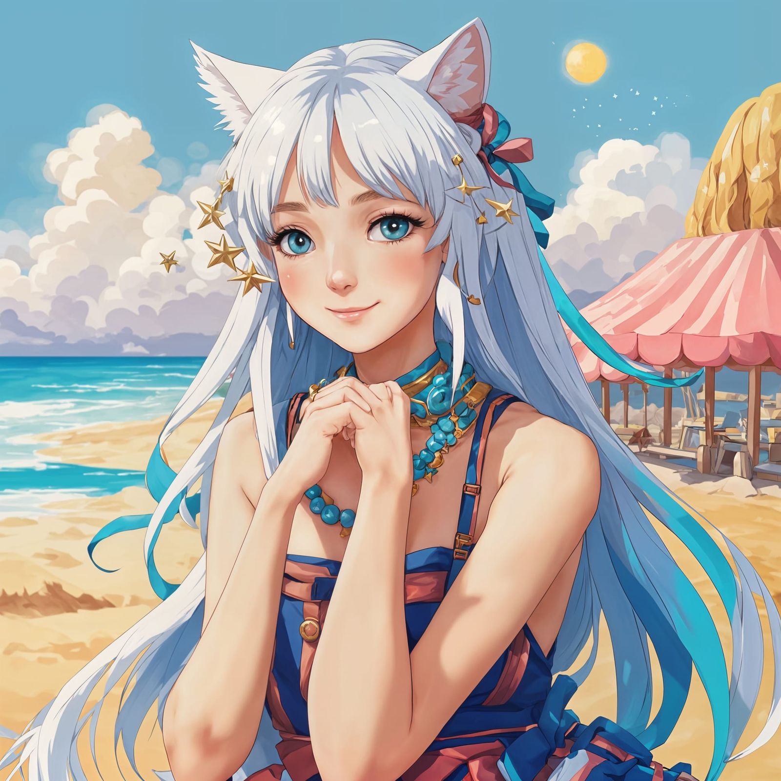 Anime Cat-Girl with Star Accessories in Digital Illustration