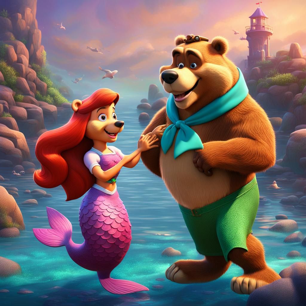 Yogi Bear and Cindy Bear in Little Mermaid, 3D Art