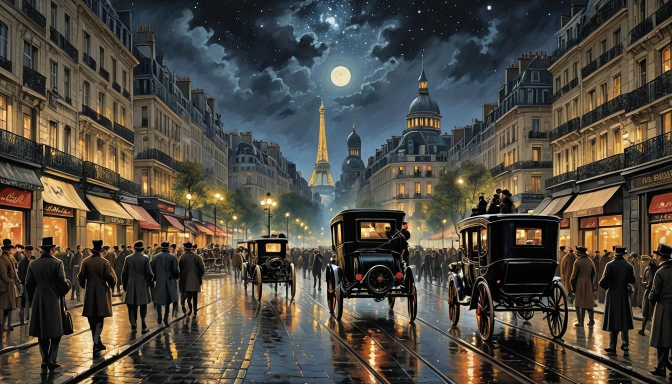 Paris Boulevard Caricature in Color Ink Style