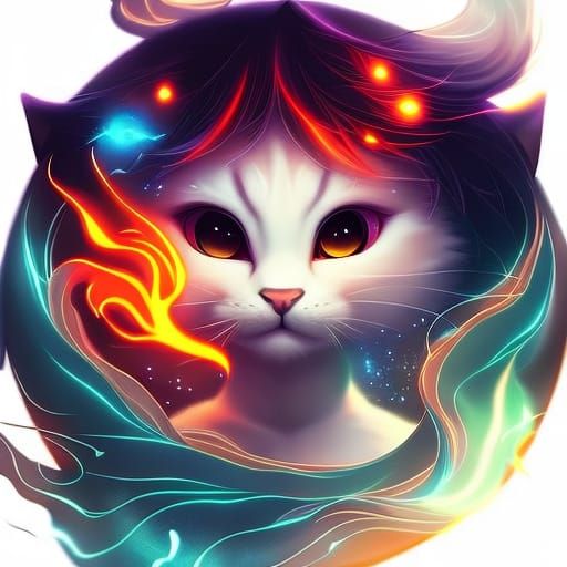 Cosmic Chibi Cat Portrait in Digital Illustration Style