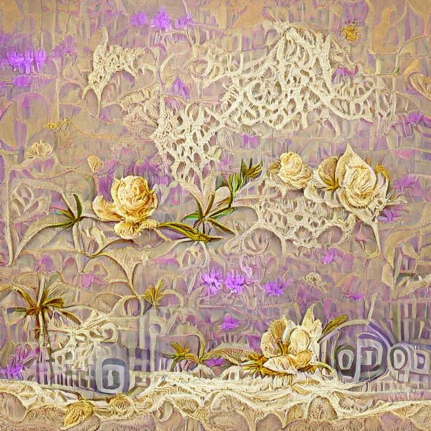 Lace Background with Roses and Purple Flowers