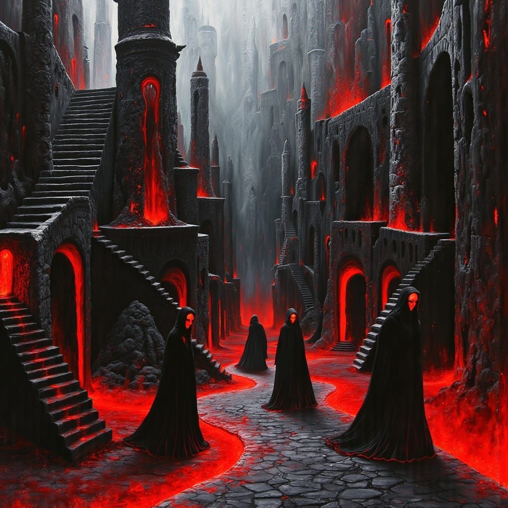Hades Entrance in Dark Surrealist Oil Painting
