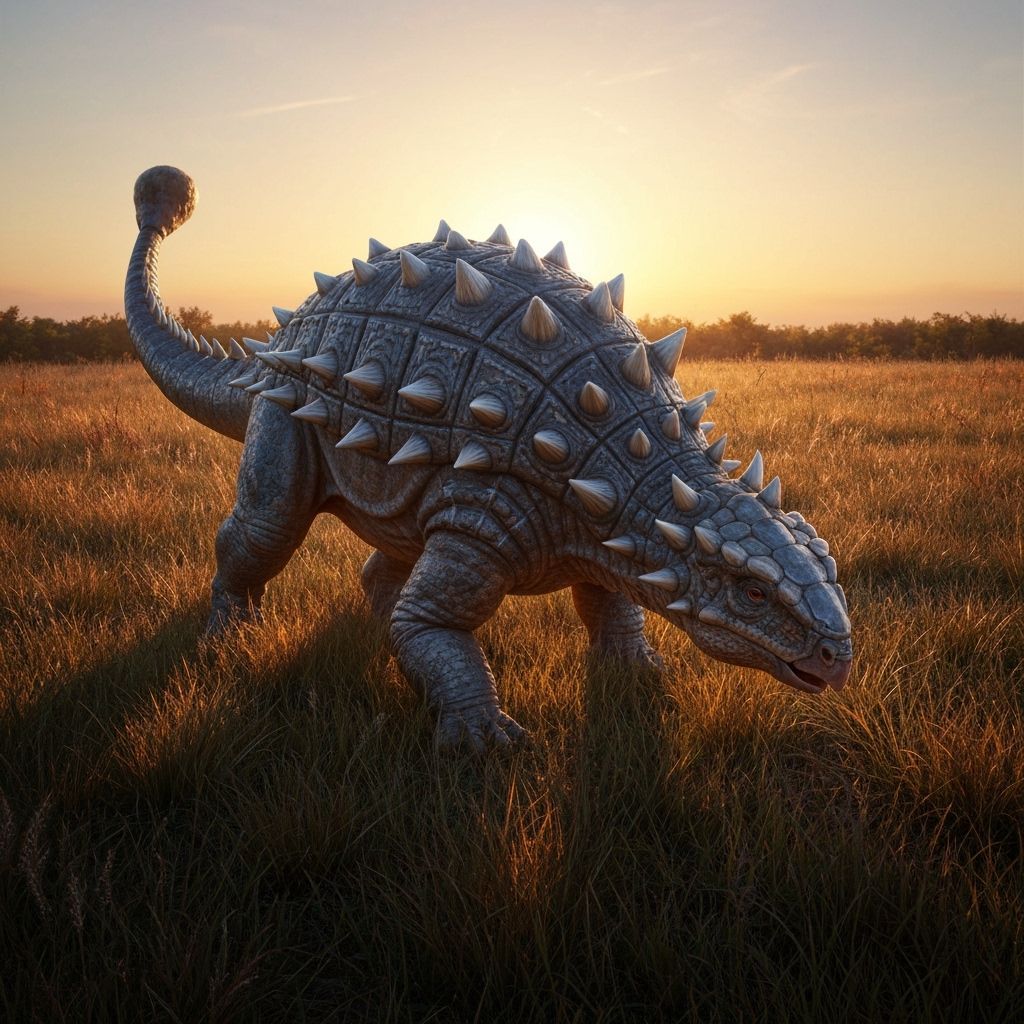 Armored Ankylosaurus Grazing in Jurassic Savanna