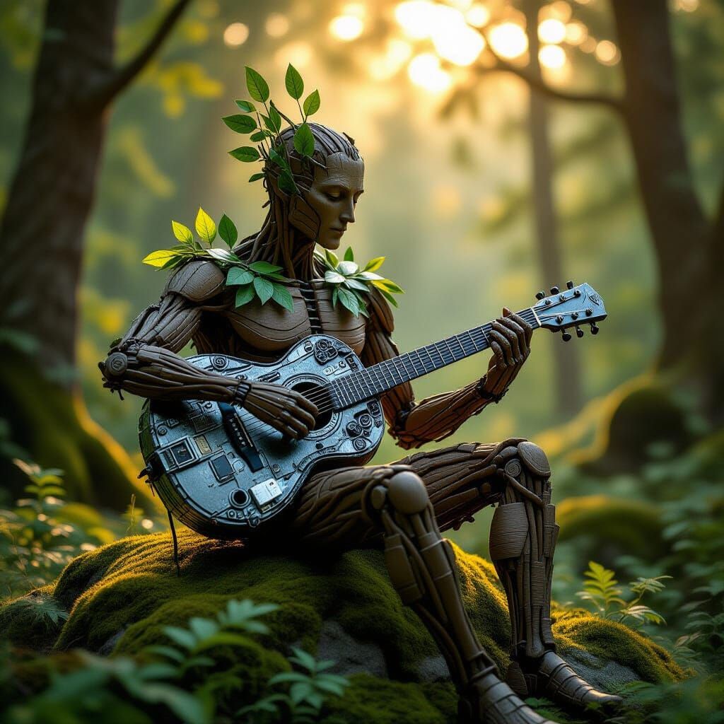 Enchanted Forest Bard Plays Recycled Guitar