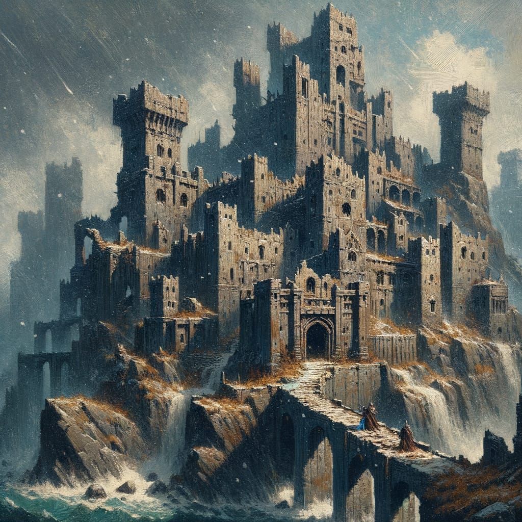 Ruined Castle on a Hillside in Dramatic Winter Setting
