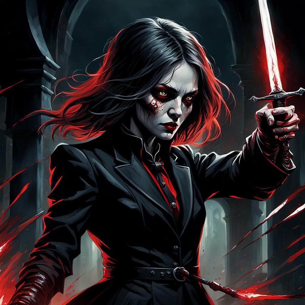 Dark Fantasy Woman with Daggers Illustration