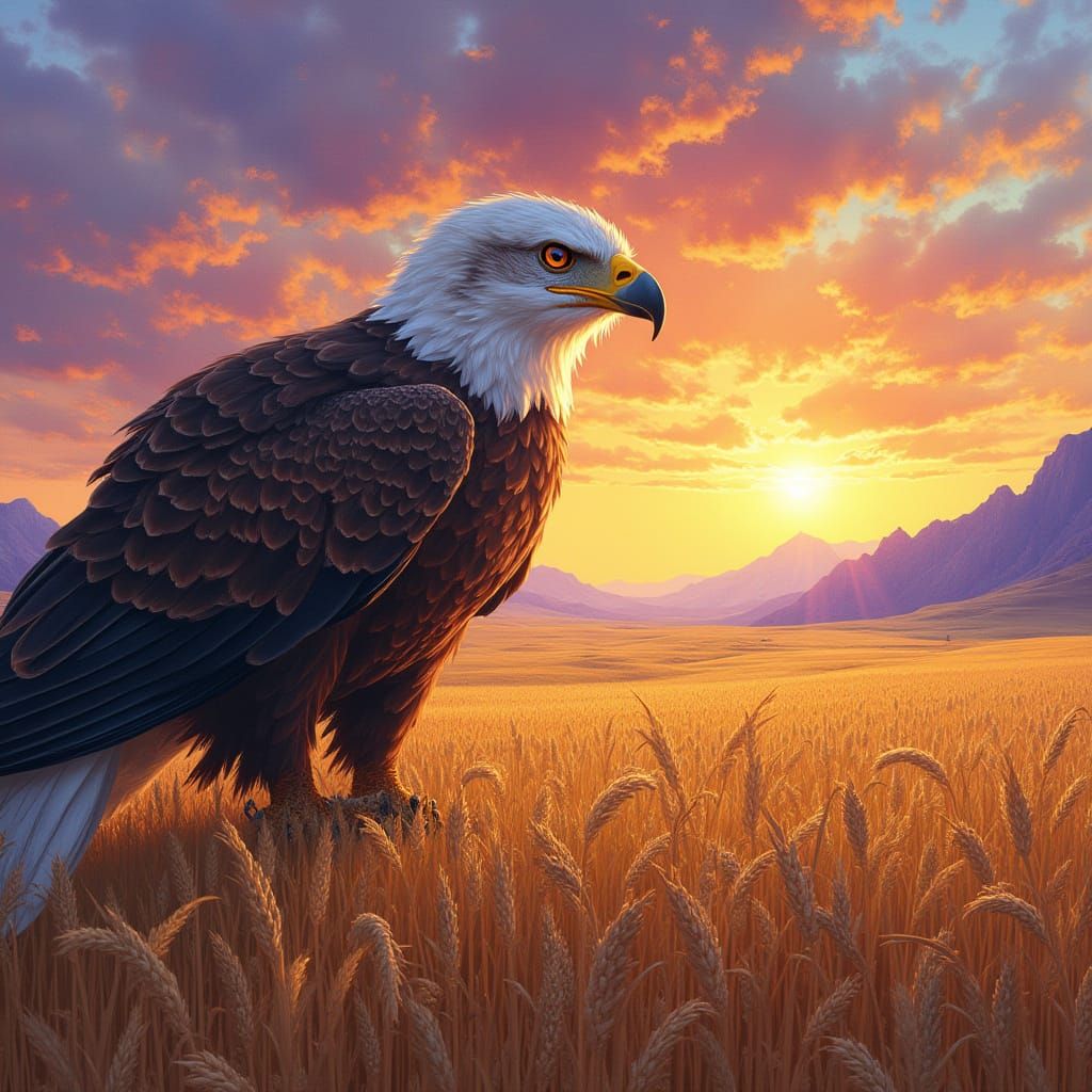 Eagle Eye Reflecting Golden Landscape Sunset