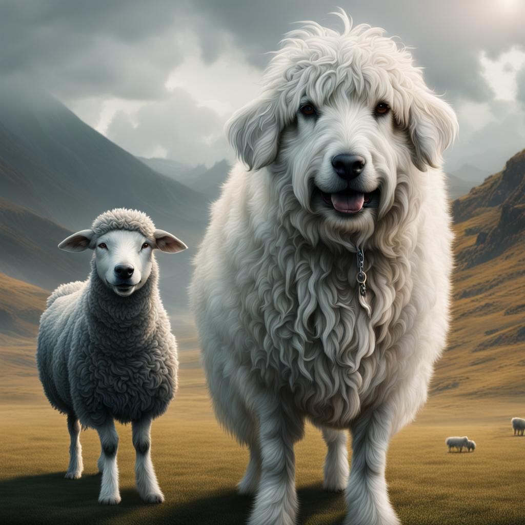 Dog and Sheep in Epic Digital Painting