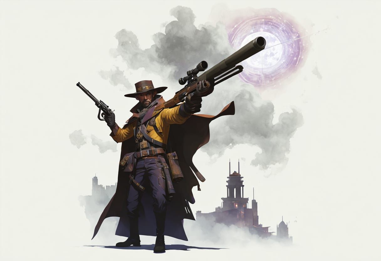 Victorian Gunslinger in Moonlit Rooftop Ambush