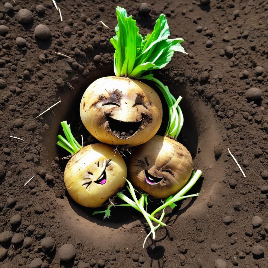 Cartoon Turnip Blinking Fresh From the Dirt
