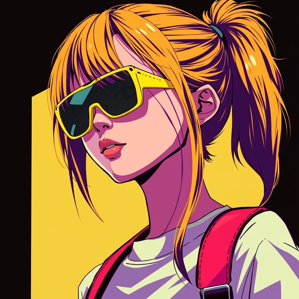 Anime Girl with Sunglasses in Film Noir Style