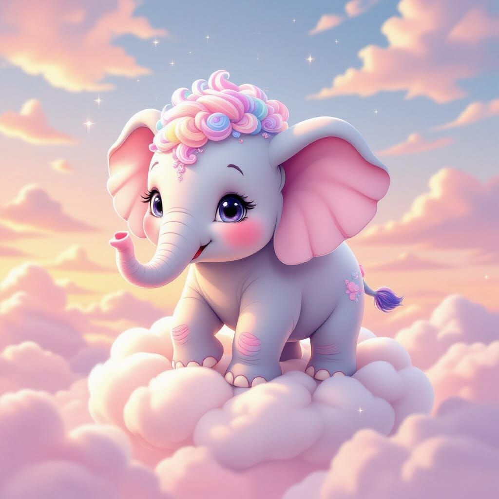 Cotton Candy Elephant in Pastel Sunset