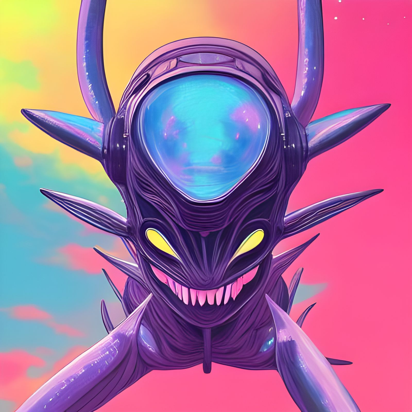 Friendly Alien in Pop Art Style, Ghibli-Inspired