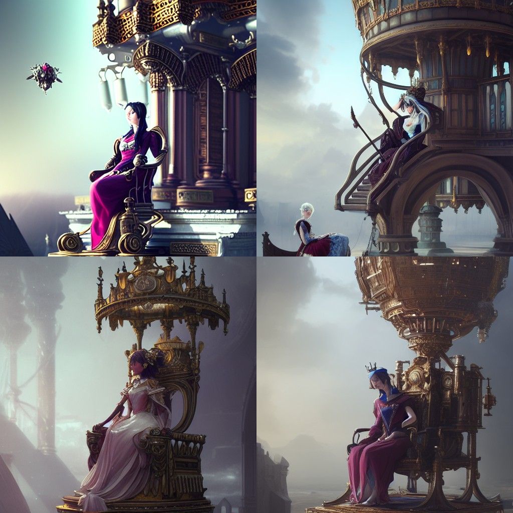 Mechanical Queen's Throne in Shounen Fantasy Style
