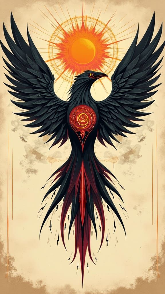 Commanding Thunderbird in Hyper-Masculine Tattoo Style