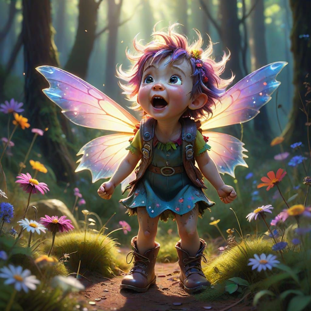 Cute Fairy Leans Back in a Vibrant Forest