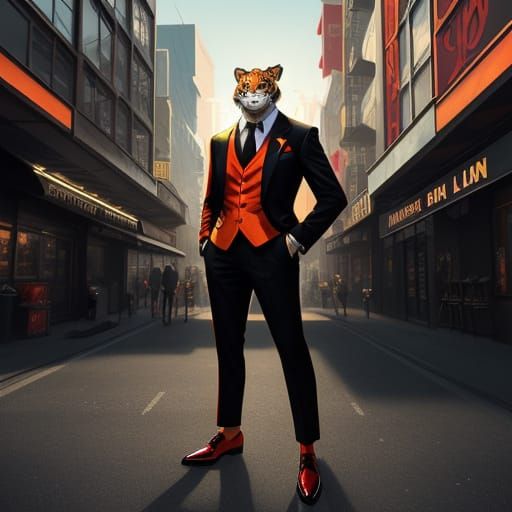 Anthropomorphic Tiger in Suit: Digital Painting