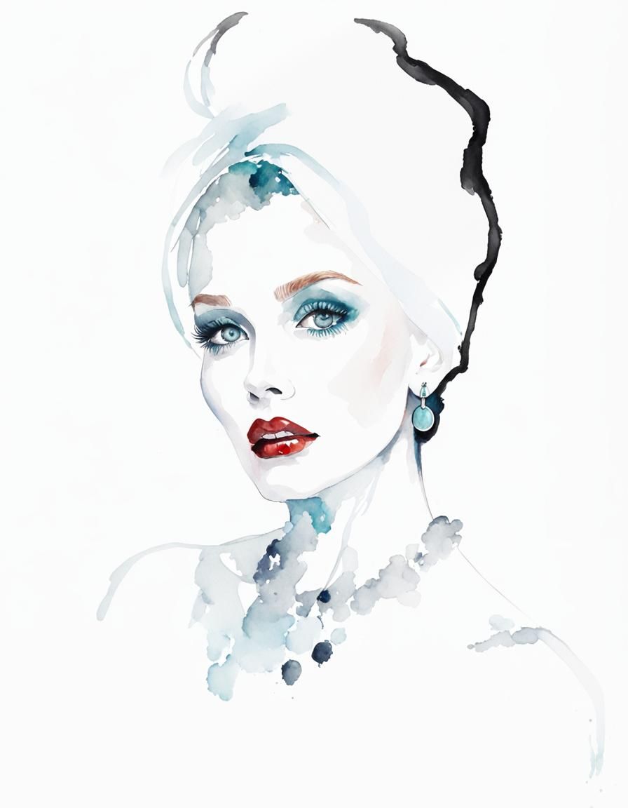 Watercolor Impressionism Portrait: Woman with Red Hair