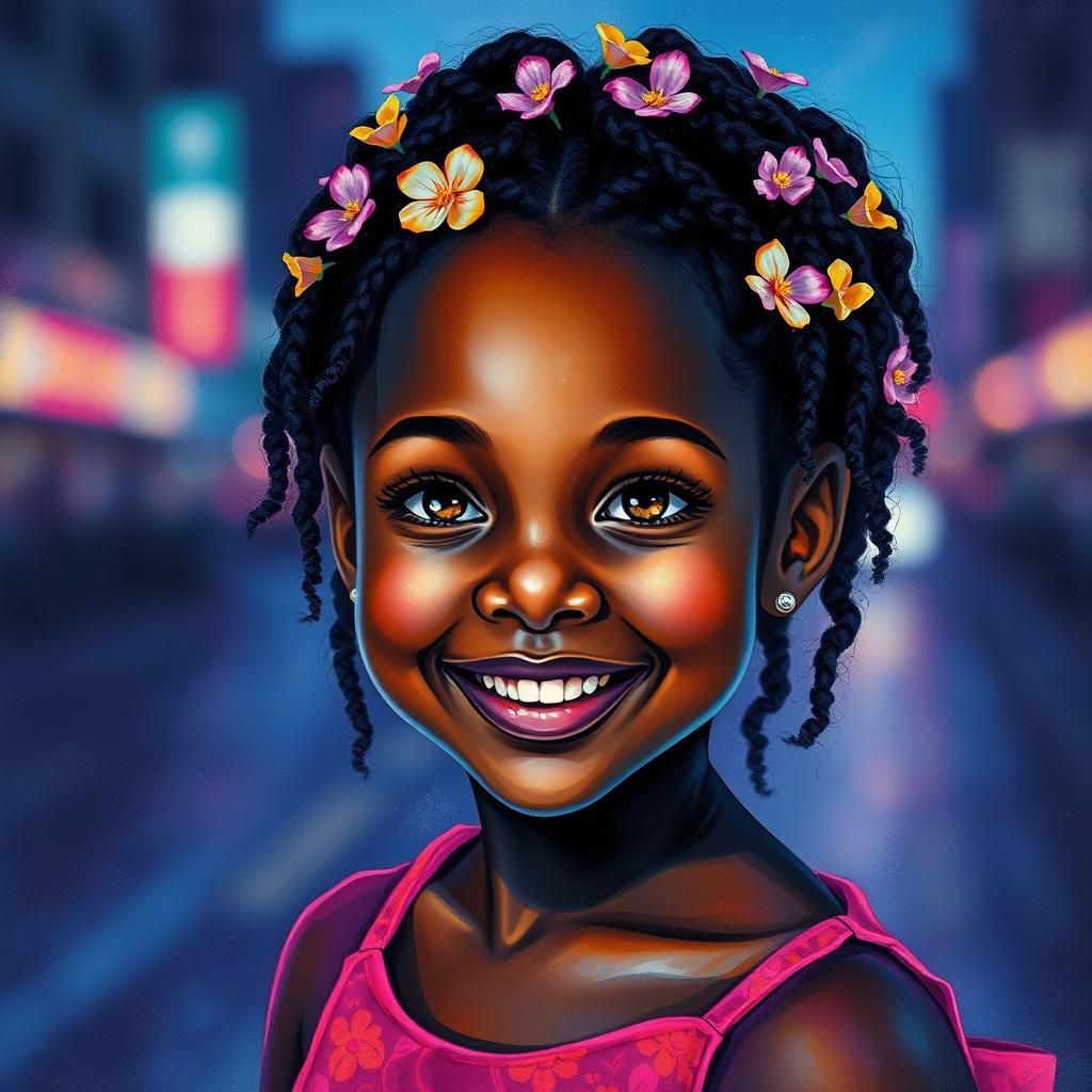 Ethereal Portrait of Smiling Girl in Watercolor Grunge Style