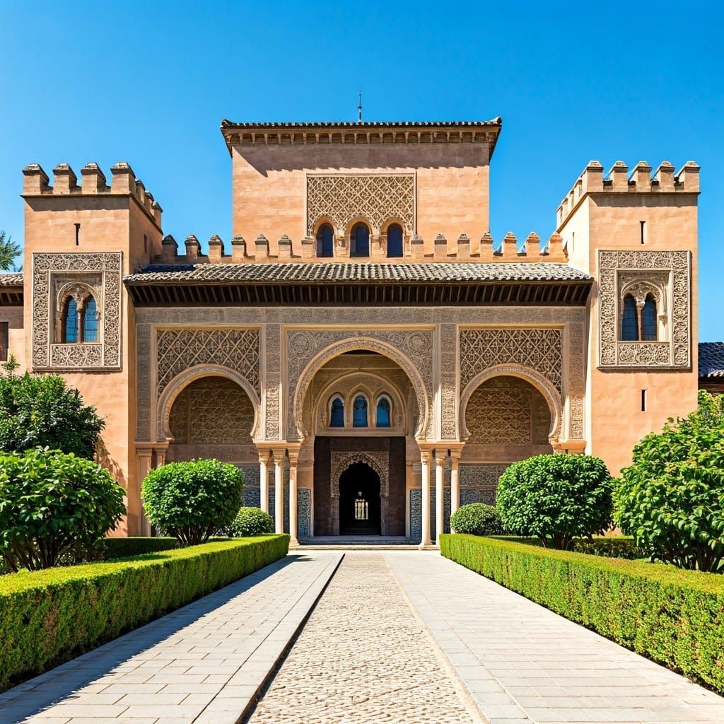 Elegant Moorish Castle in Vibrant Garden