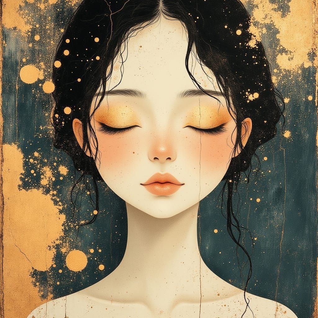 Serene Woman's Face in Pre-Raphaelite Style