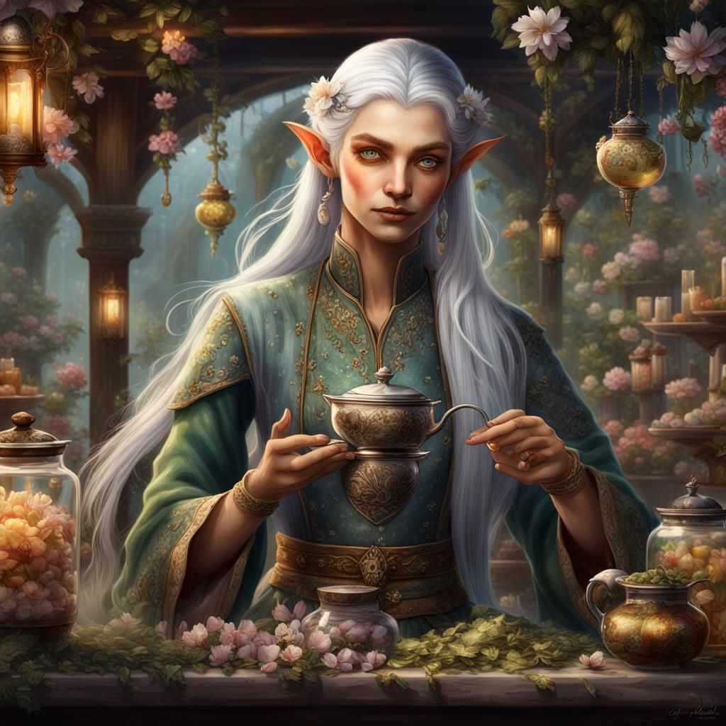 Elegant Elf Prepares Magical Teas, Matte Painting