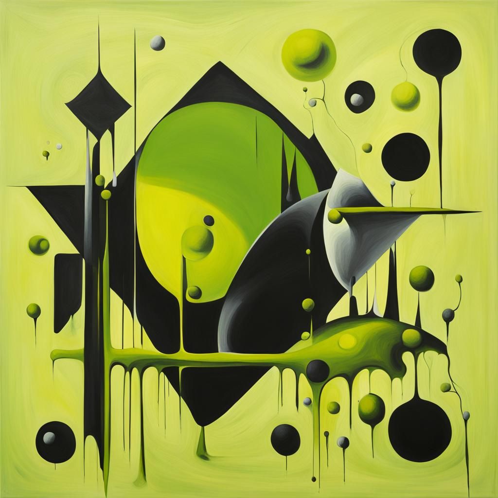 Surreal Chartreuse and Black Geometric Shapes