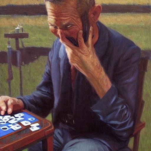 Faceless Card Player in Oil Painting Style