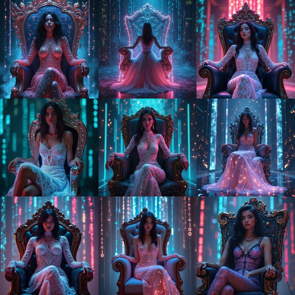 Cyberpunk Queen on Circuit Throne: Digital Art