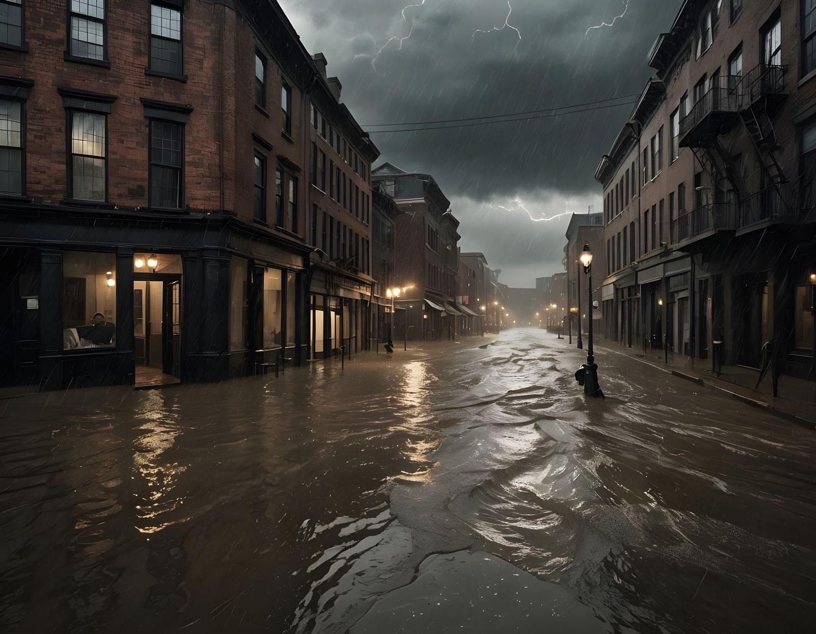 Flooded Streets of the Past, Gothic Architecture Shrouded in...
