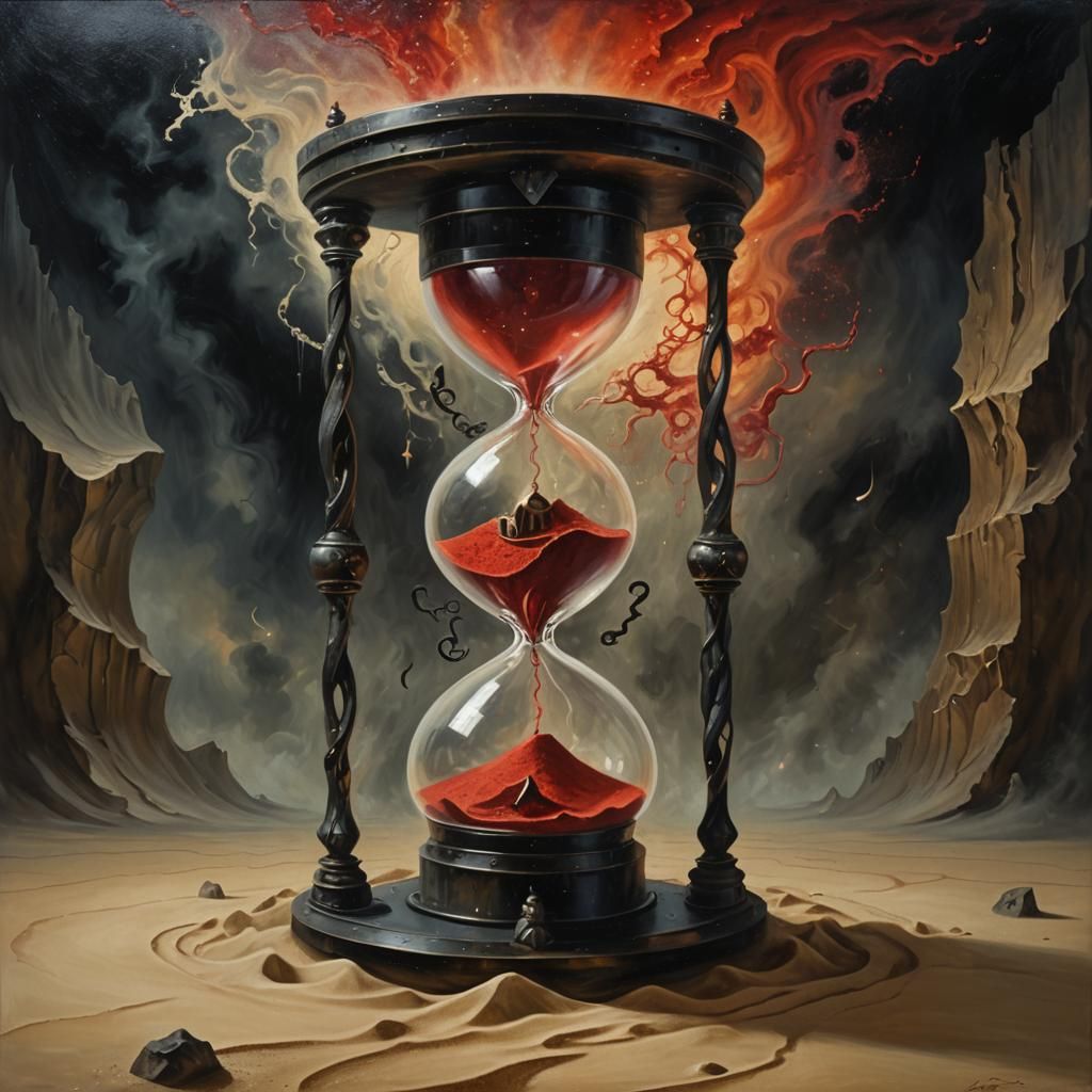 Surreal Hourglass Entity in Dreamlike Oil Painting