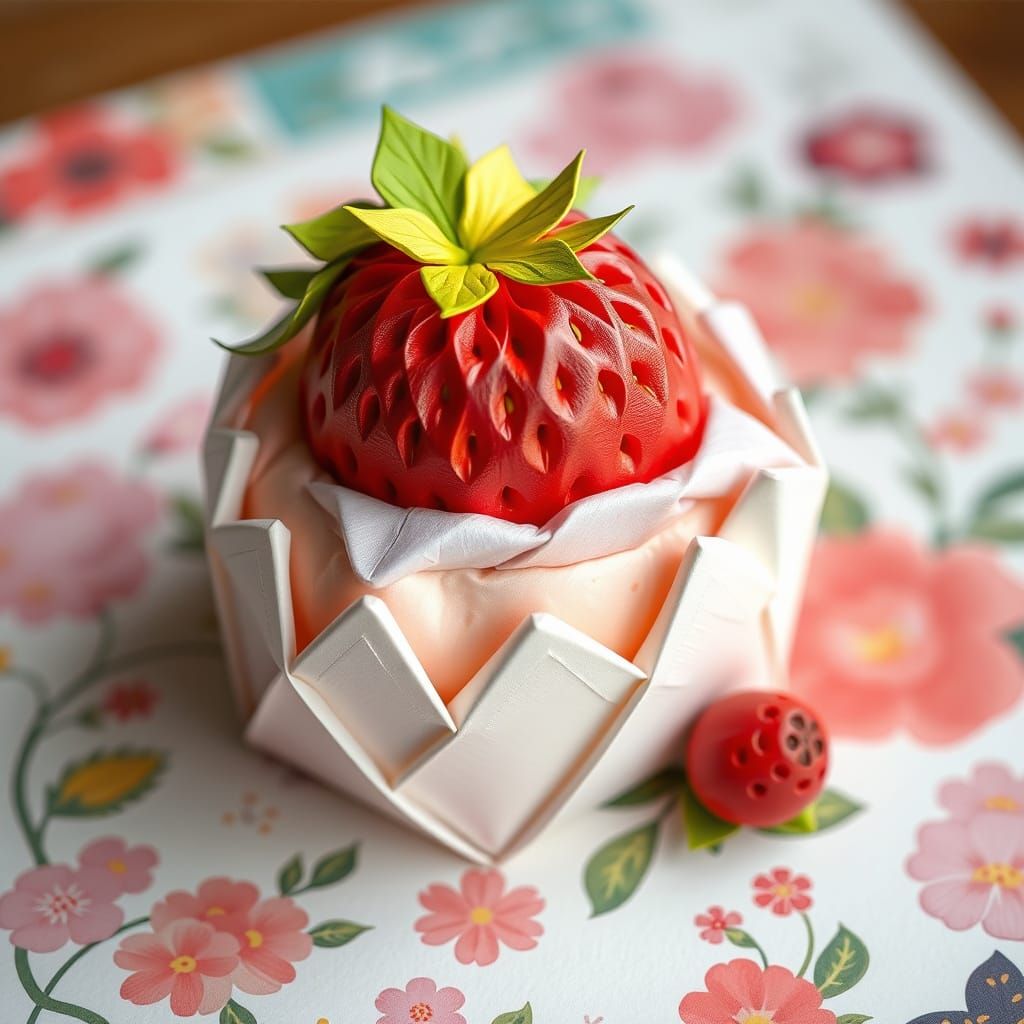Whimsical Origami Cheesecake Art in Vibrant Papercraft Style
