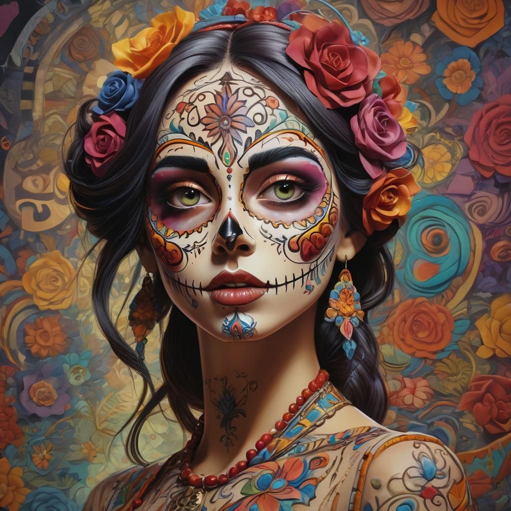 Day of the Dead Face Paint in Cartoon Style