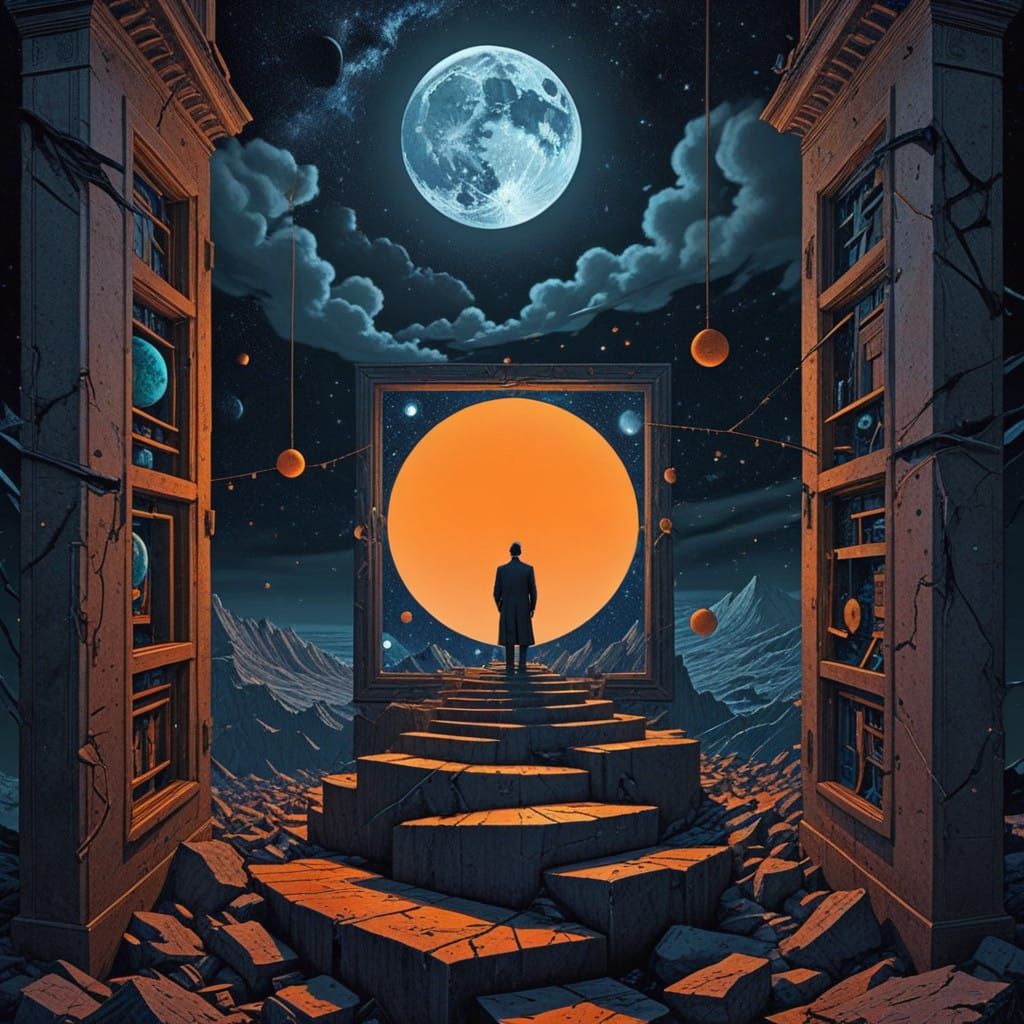 Surreal Twilight Zone Odyssey in Hyperdetailed Escher-Inspir...