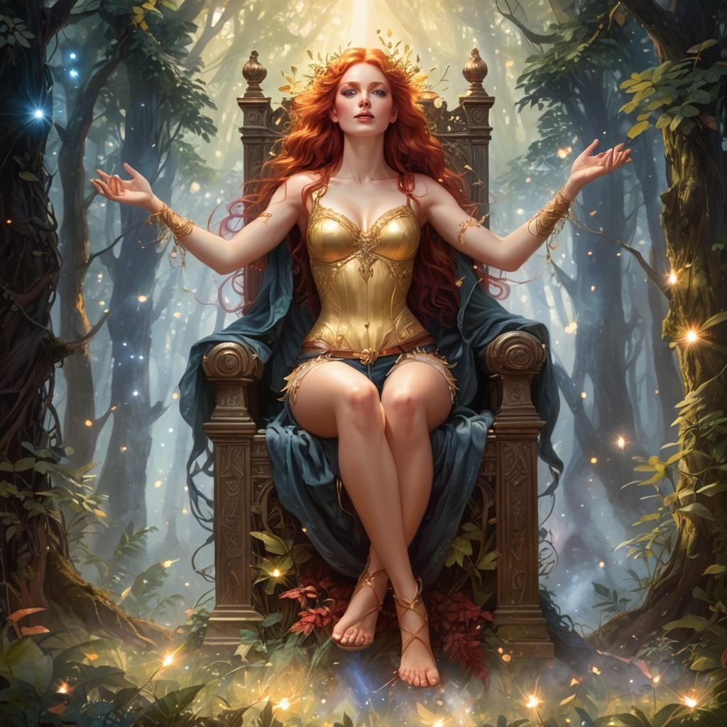 Unbelievably gorgeous red haired woman wearing only Jeans and nothing above the waist style of BARON VON LIND