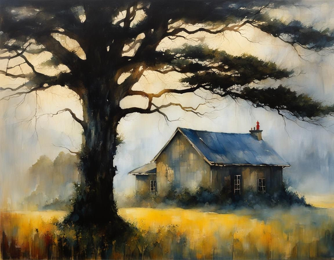 Misty Morning in Carmel: Encaustic Painting Style