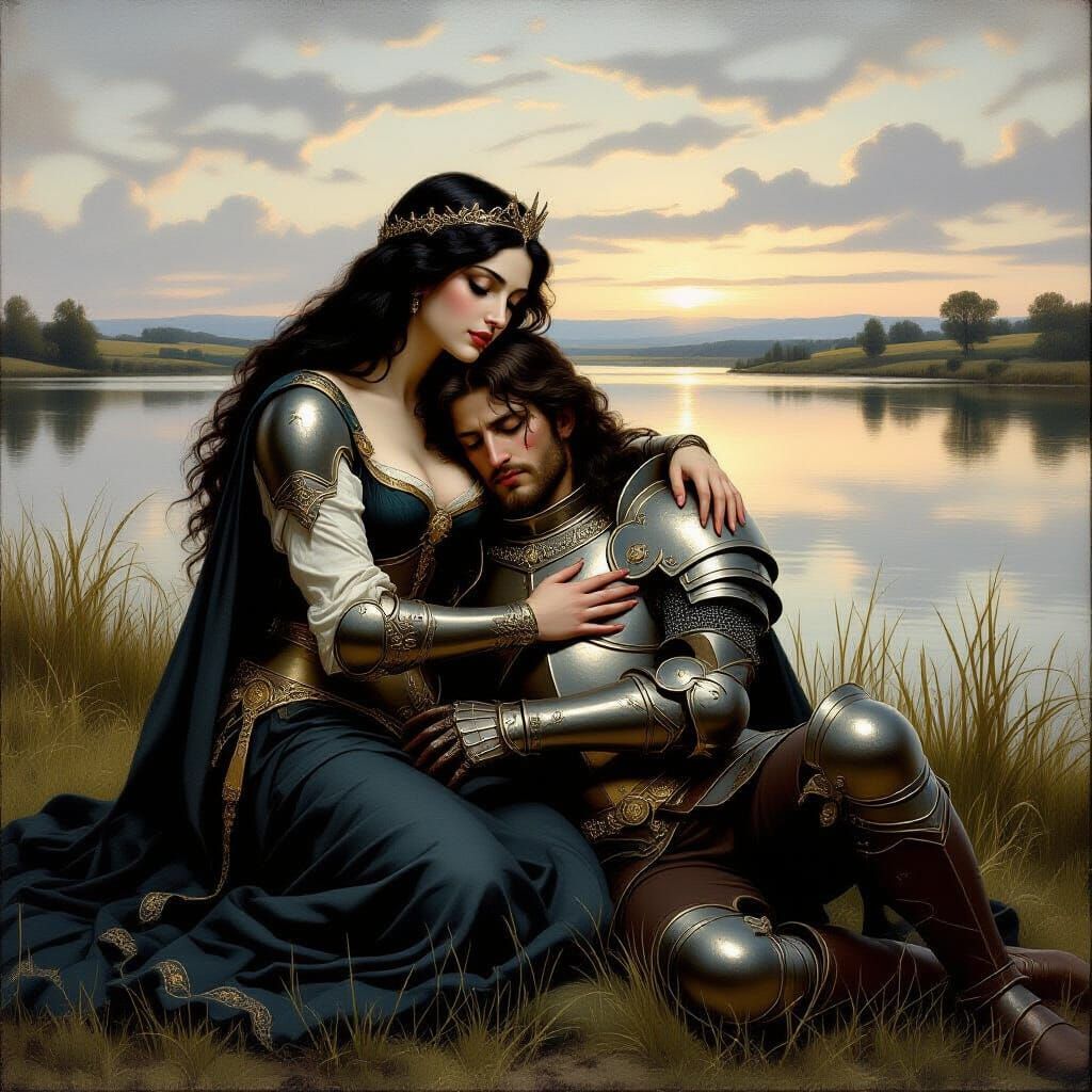 Morgan Le Fay Cradles Wounded King Arthur Renaissance Master...