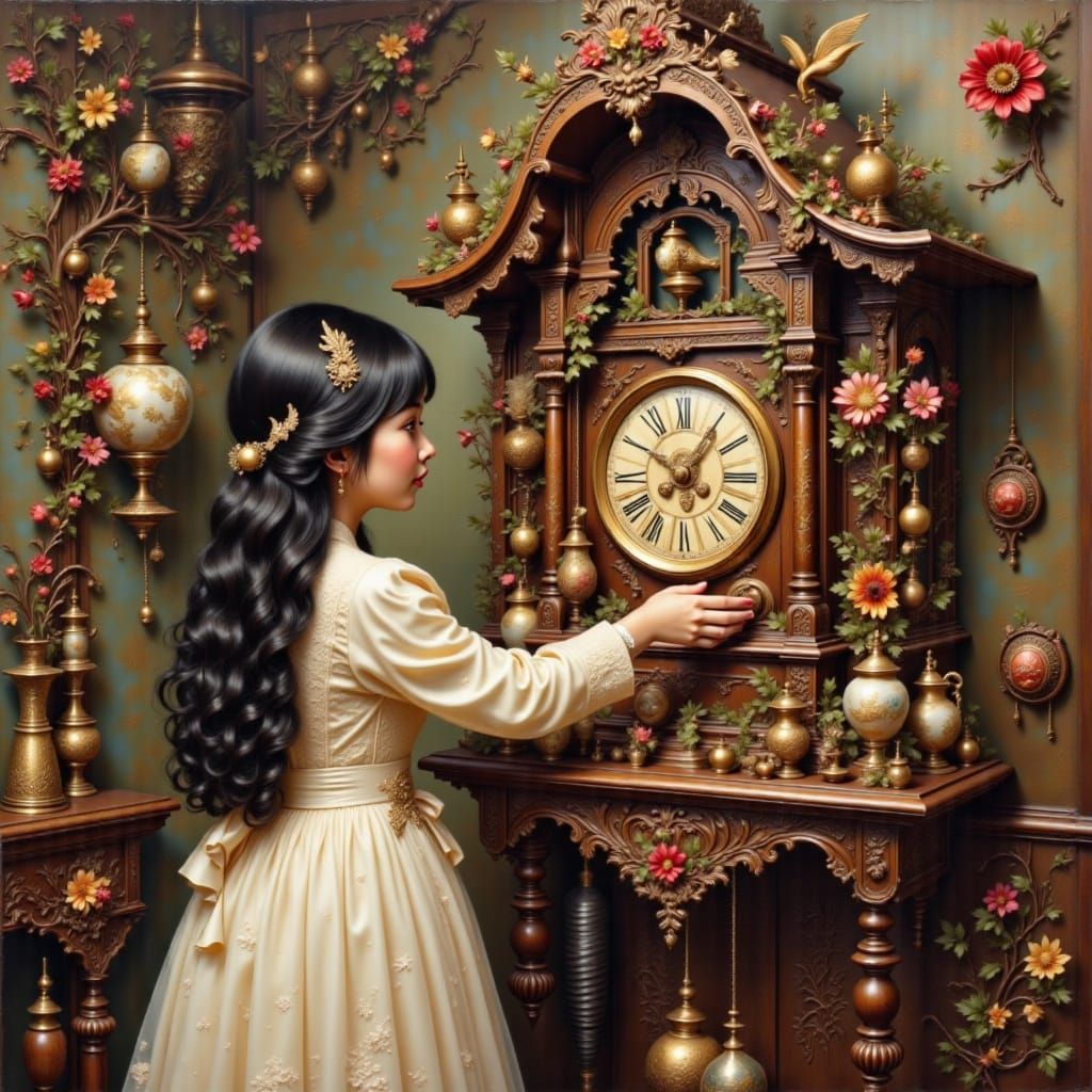 Elaborate Cuckoo Clock with Enchanted Girl