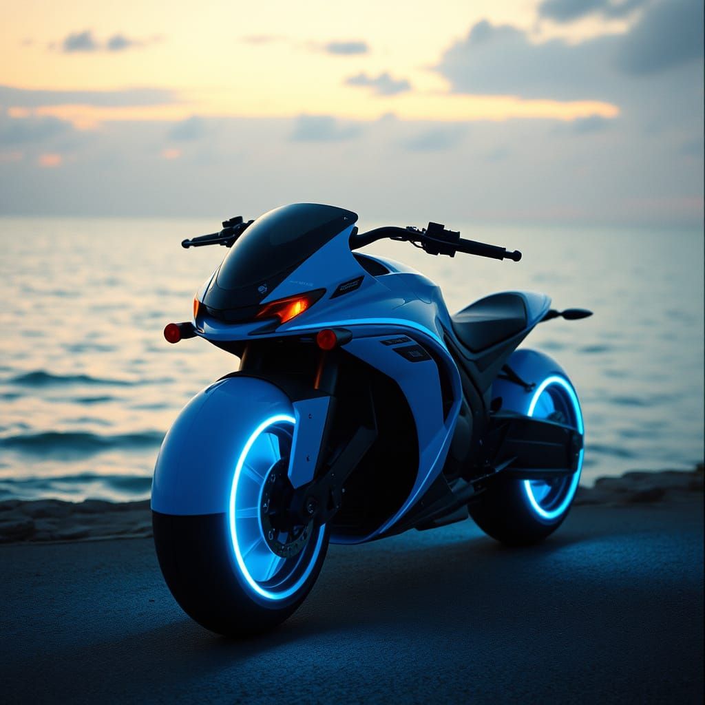 Futuristic Blue Hoverbike by Ocean