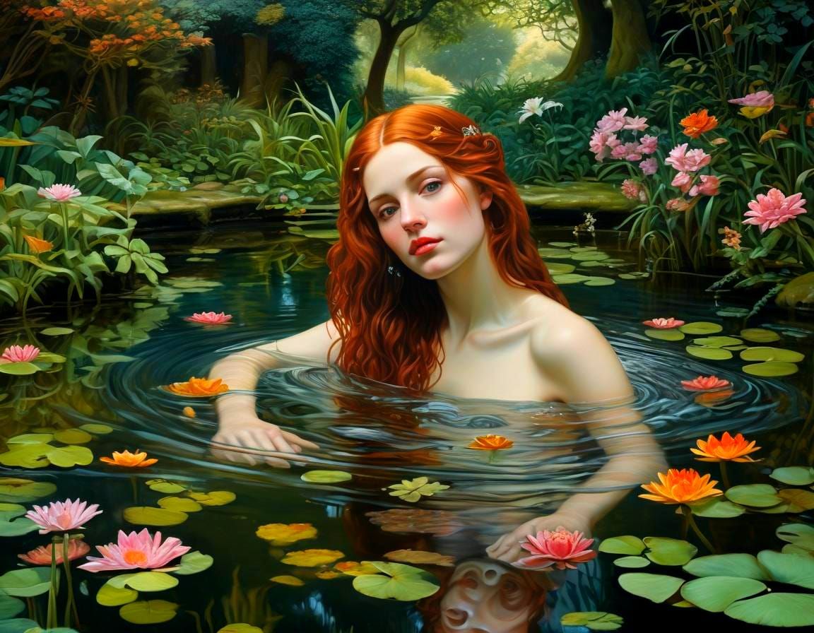 Medieval Lady in a Scottish Garden, a Surreal Oil Painting