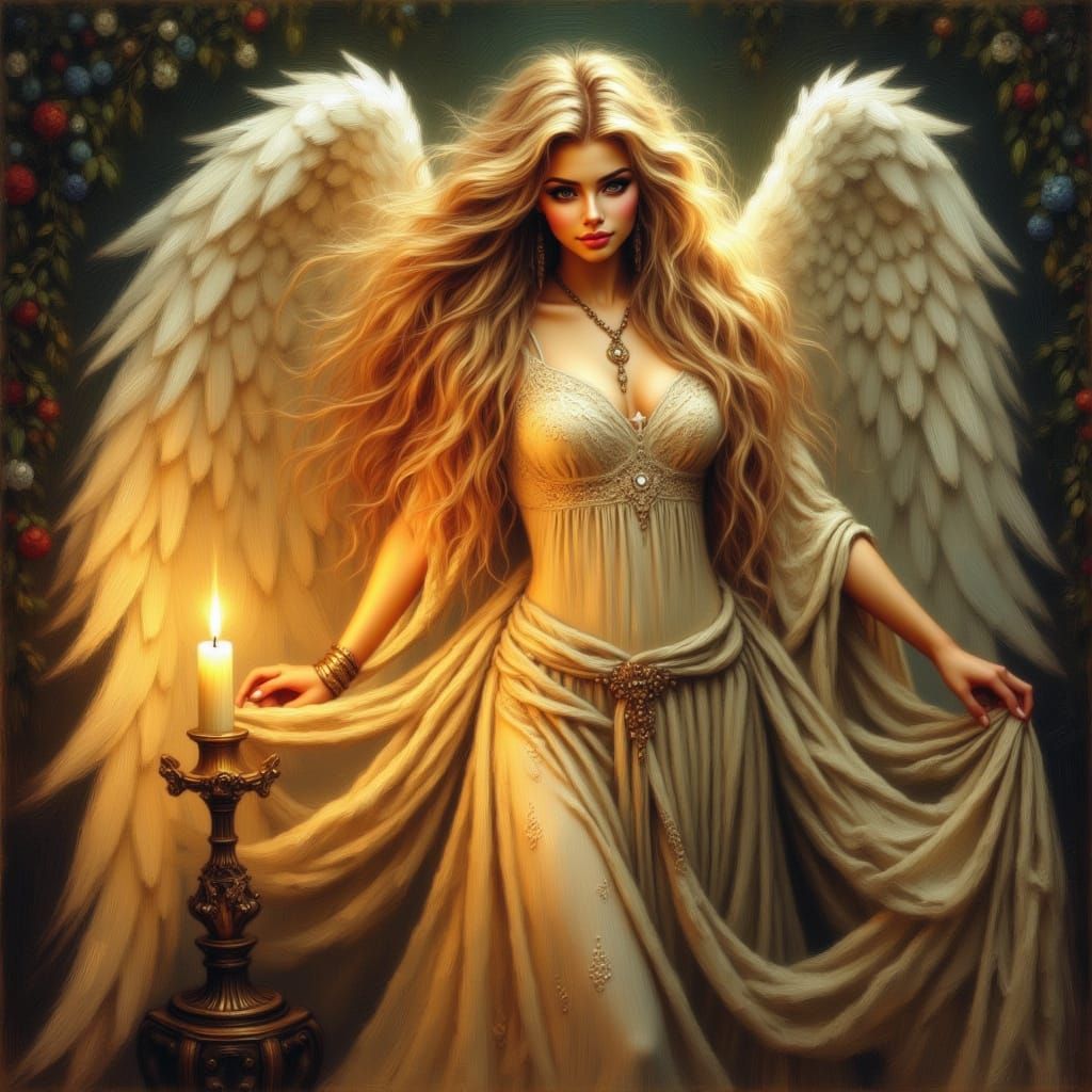 Angel Near Candlelight in Romantic Painterly Style
