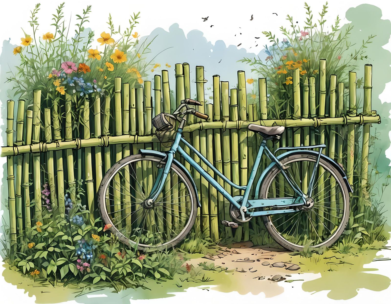 Abandoned Bicycle and Wildflowers in Medieval Style